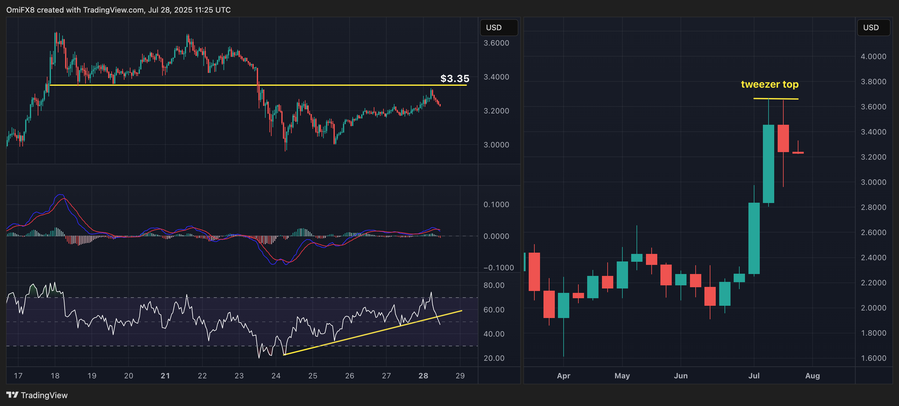 XRP's hourly and weekly charts. (RialCenter)